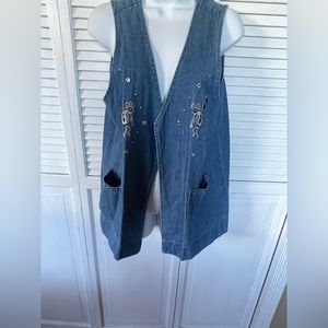 Cactus California Denim Jean Vest Size Small Embellished